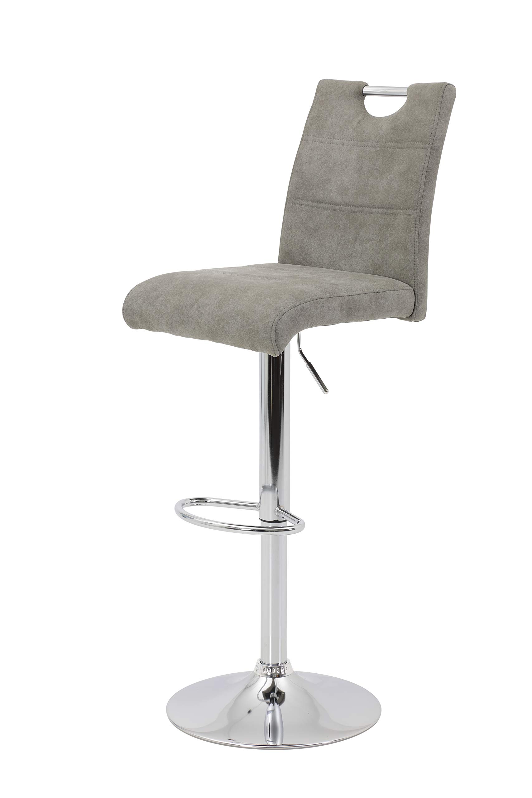 Hela Tische, Miranda - Set di 2 sgabelli da bar/bistrot, in microfibra di colore grigio, base a tromba girevole a 360° con funzione di sollevamento, seduta regolabile in altezza da 60 a 82 cm
