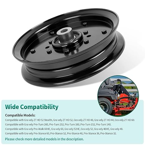 Keycci 07351200 Flat Idler Pulley Replacement Compatible with Gra vely ZT HD Z-Stance Pro-Walk Pro-Turn Pro-Stance Compact-Pro Fit for A riens 60 52 Apex 60 52 48 Lawn Mower Idler, Black