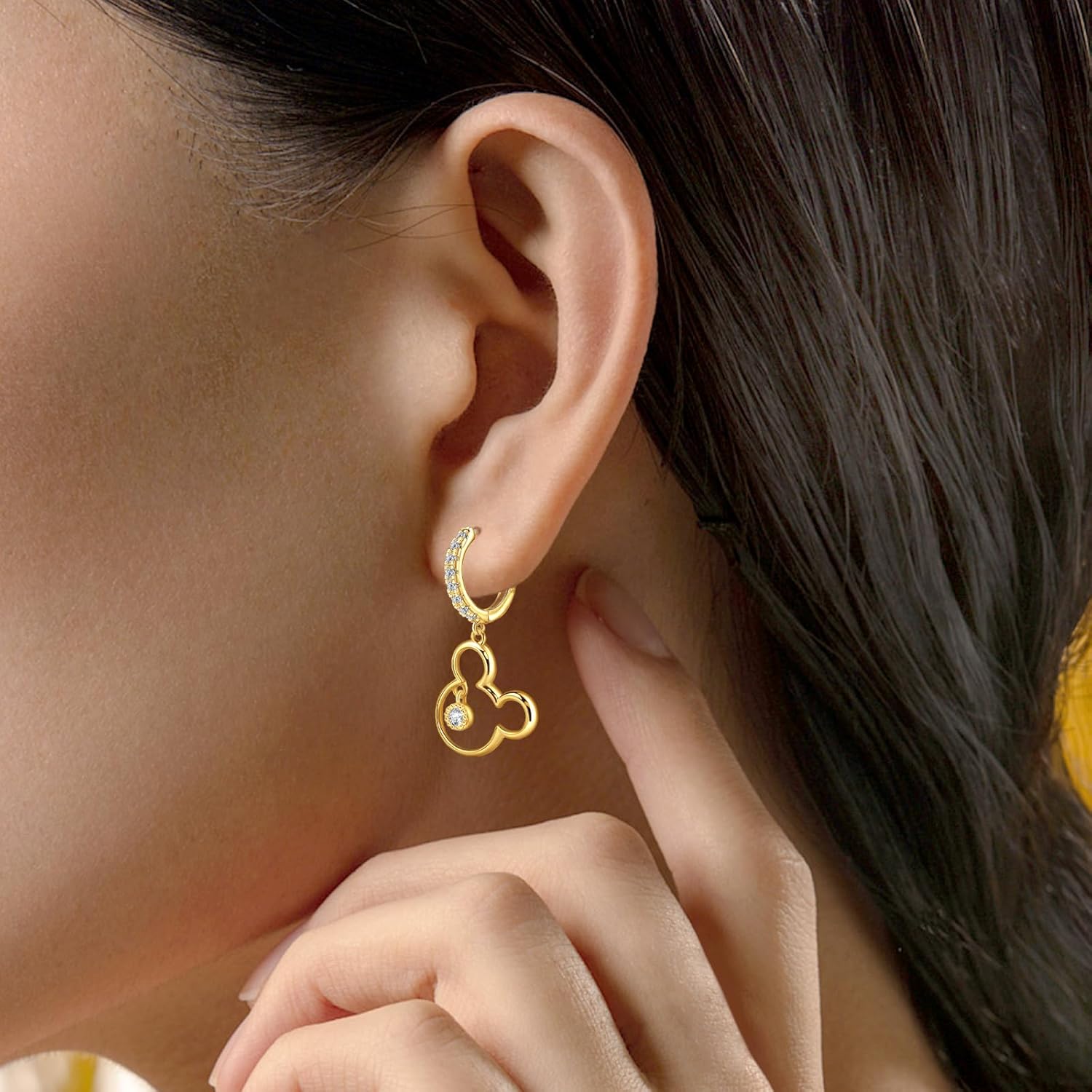 Mouse Earrings for Women Sterling Silver Plated Gold Mouse Dangle Hoop Earrings Sparkling CZ Lucky Cute Mini Earrings Animal Fashion Hypoallergenic Princess Jewelry Gifts for Daughter Birthday - Image 4