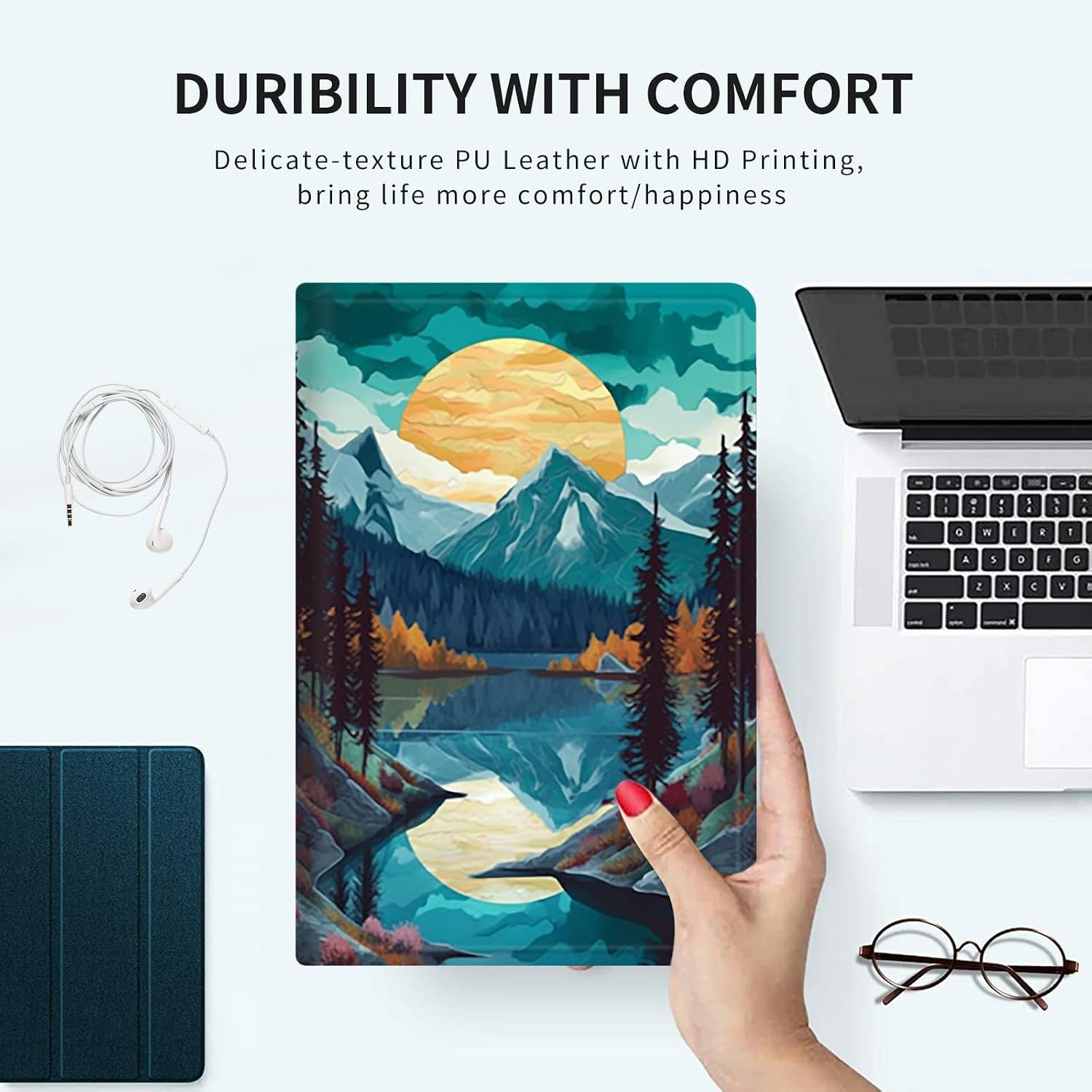 Case for Kindle Paperwhite 12th Gen 2024 (7") & Kindle Colorsoft Signature Edition Slim Lightweight PU Leather Adjustable Smart Shell Cover with Auto Wake/Sleep, Mountain Abstract Watercolor Art