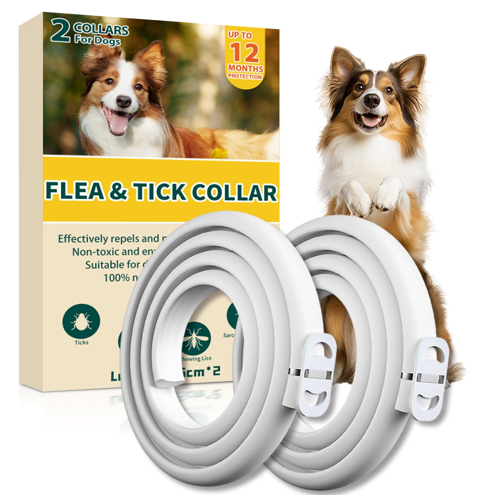 Anti-parasitic Dog Collar, Safe and Effective Anti-Parasitic Collars for Dogs, 12 Months Effective Flea Collar 65 cm for Small, Medium and Large Dogs (65 cm x 2)
