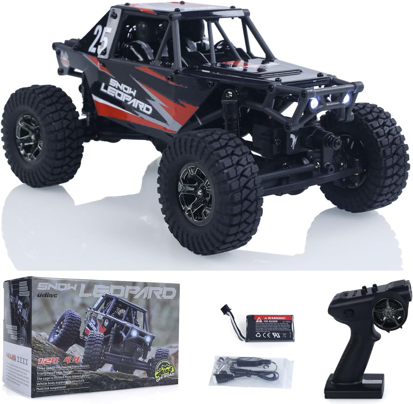 US in Stock, 1/24 4x4 UDI RC UCX2405PRO RC Rock Crawler Model Brushless Motor ESC Radio Controlled Off-Road Vehicles RTR Car Battery Hobby Model(Black)