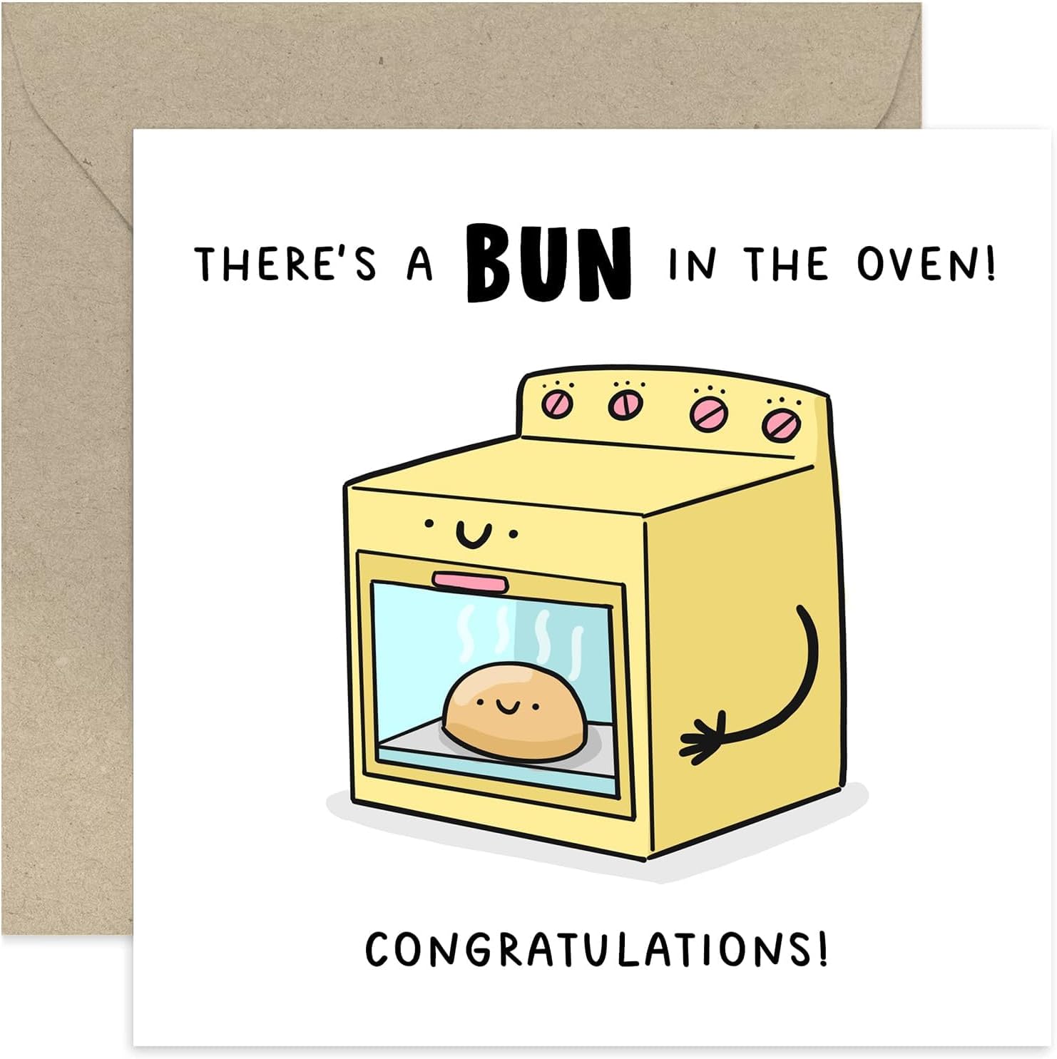 Old English Co. Bun in the Oven Card - Funny Pregnancy Announcement Card - Cute Congratulations Card for Parents to be - Gift for Mummy Daddy | Blank Inside
