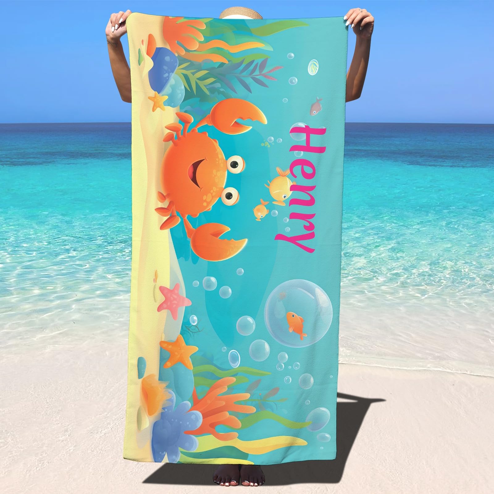 MJARTORIA Personalised Towels for Adults, Beach Towels for Adults Extra Large Beach Towels Lightweight Bath Towel for Swimming Girls (See Blue 5)