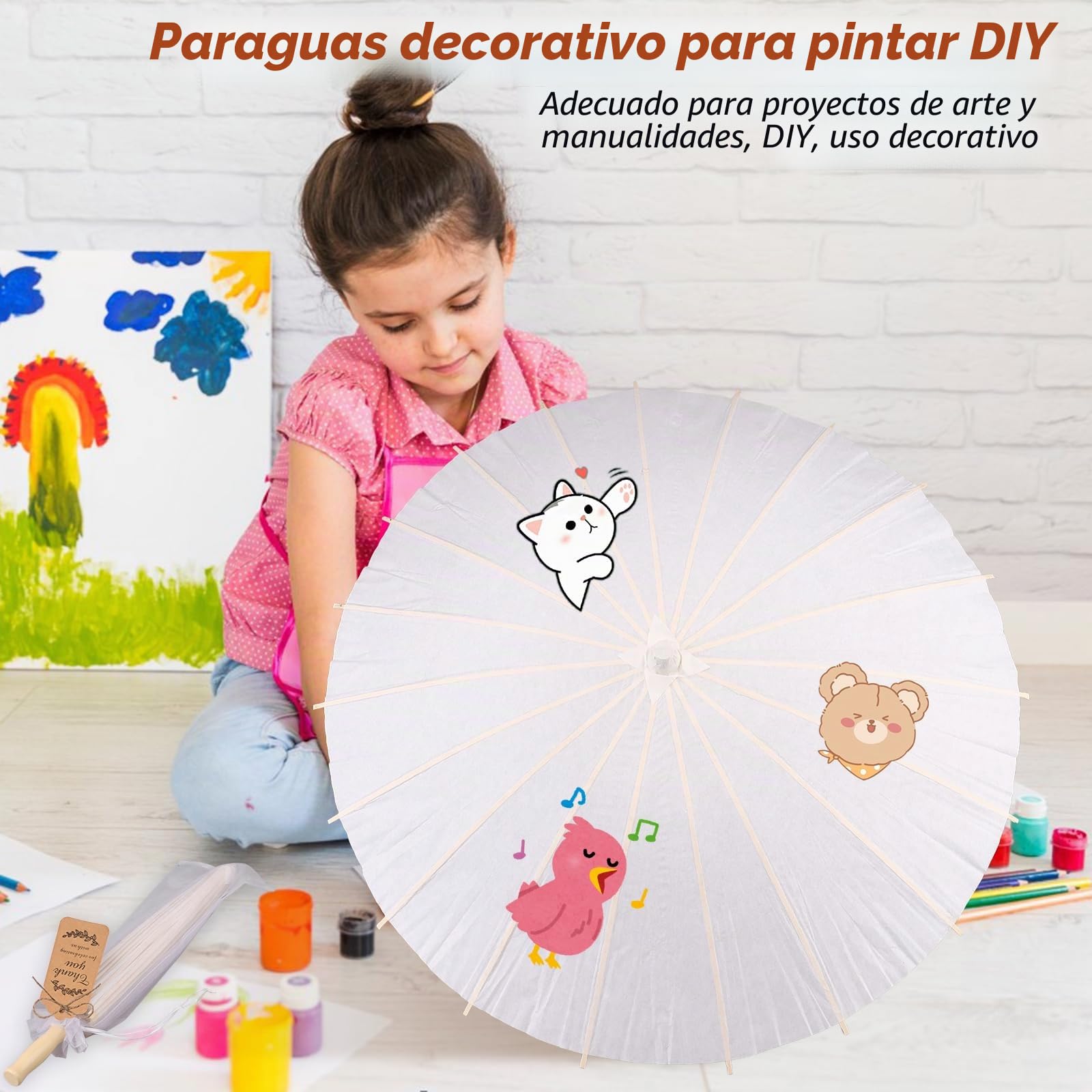 Kklolai 60cm Wedding Paper Parasol Umbrellas Set Thank You Cards White Drawstring Bag Favors Chinese Japanese Umbrella DIY Oiled Paper Painting Parasol for Photography Props Bridal Decor