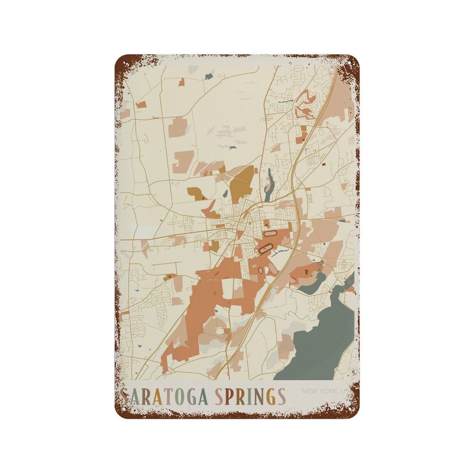 xiaoxiaoshen Saratoga Springs Map New York Travel Gift Wall Decor Art Metal Tin Poster Modern Home Decor Art Home Bar Shop Decorations Vintage Sign 30x20cm