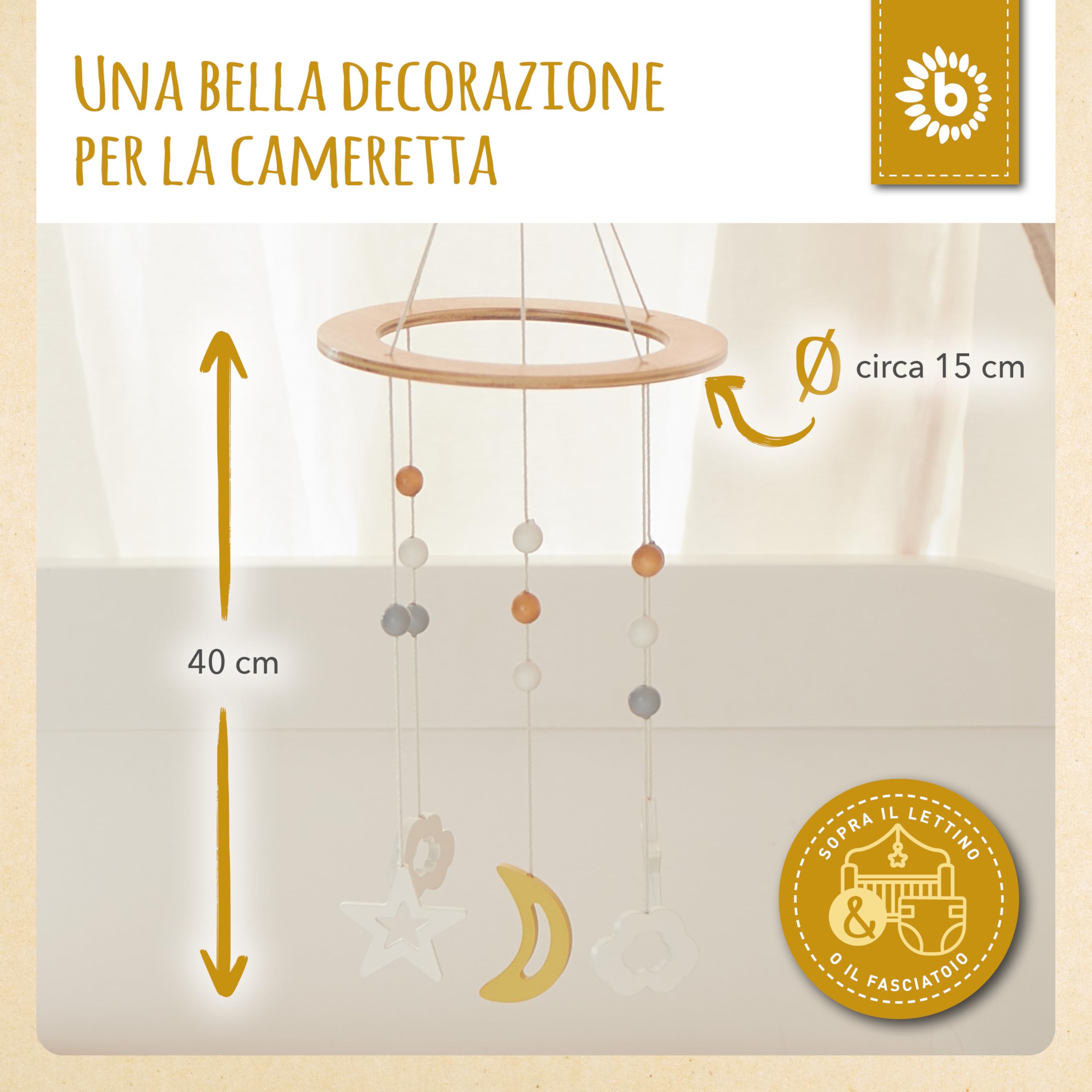 Bieco | Giostrina Culla Neonato in Legno | Decorazioni Cameretta | Carillon