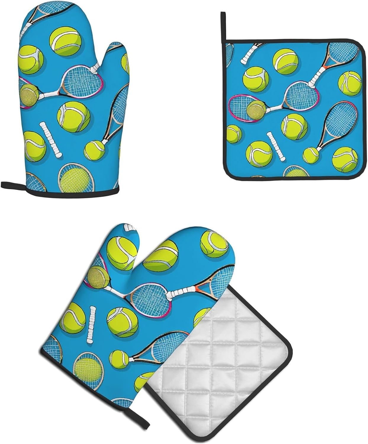 Funny Tennis Racquets and Tennis Balls:Full Width Printing Kitchen Baking Two-Piece Set, A Must-Have Tool Set for Novice Home Cake Makers, Suitable for Both Left and Right Hands, Anti Slip and High