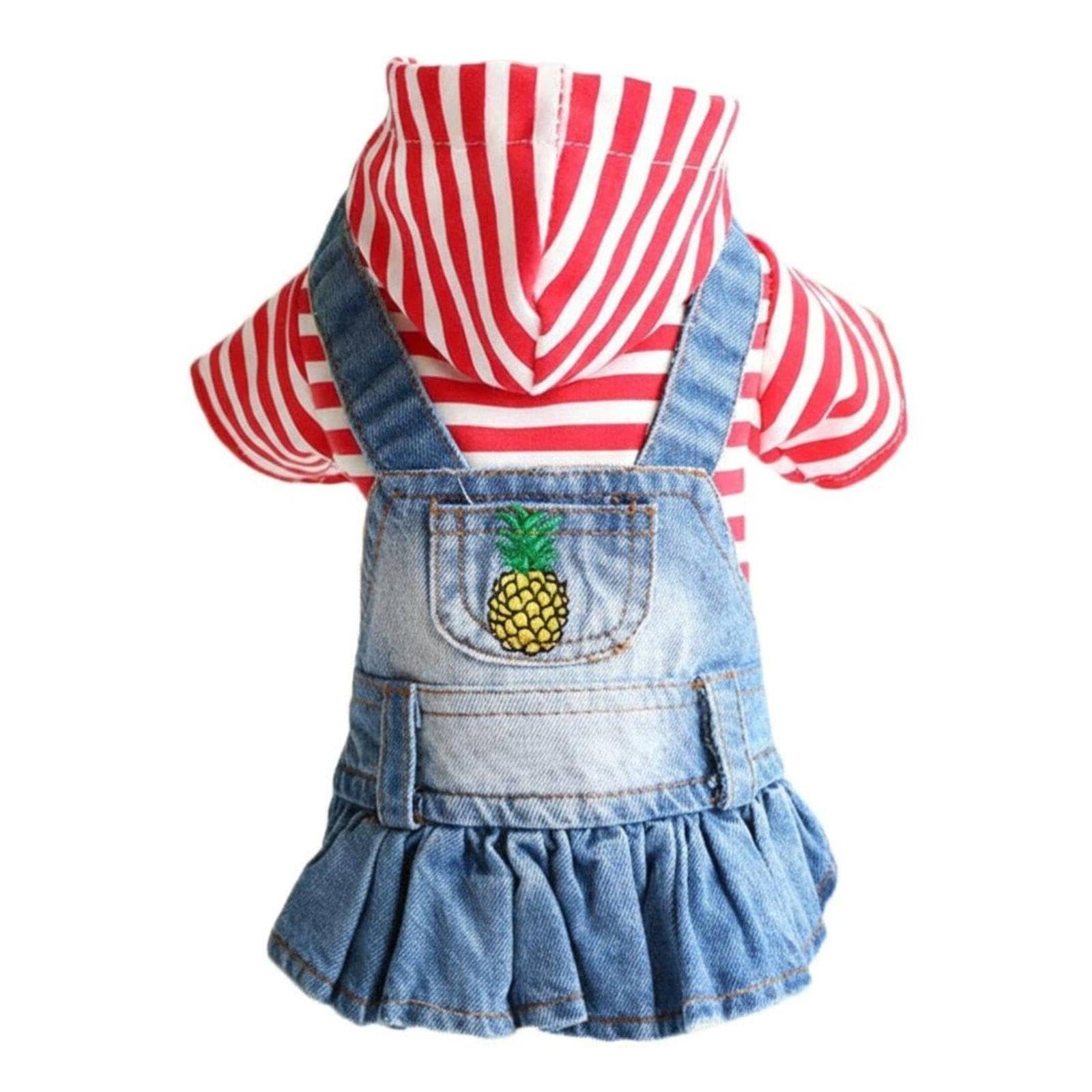 STYLEHEAVEN Embroidered Denim Pet Skirt Comfortable Fit Denim Dog Dress Machine Washable Puppy Party Skirt for Small Dogs, Young Dogs, Photo Shoots, Parties Xs Red Stripe-pineA|Pet Supplies| Dog Supp-image-8
