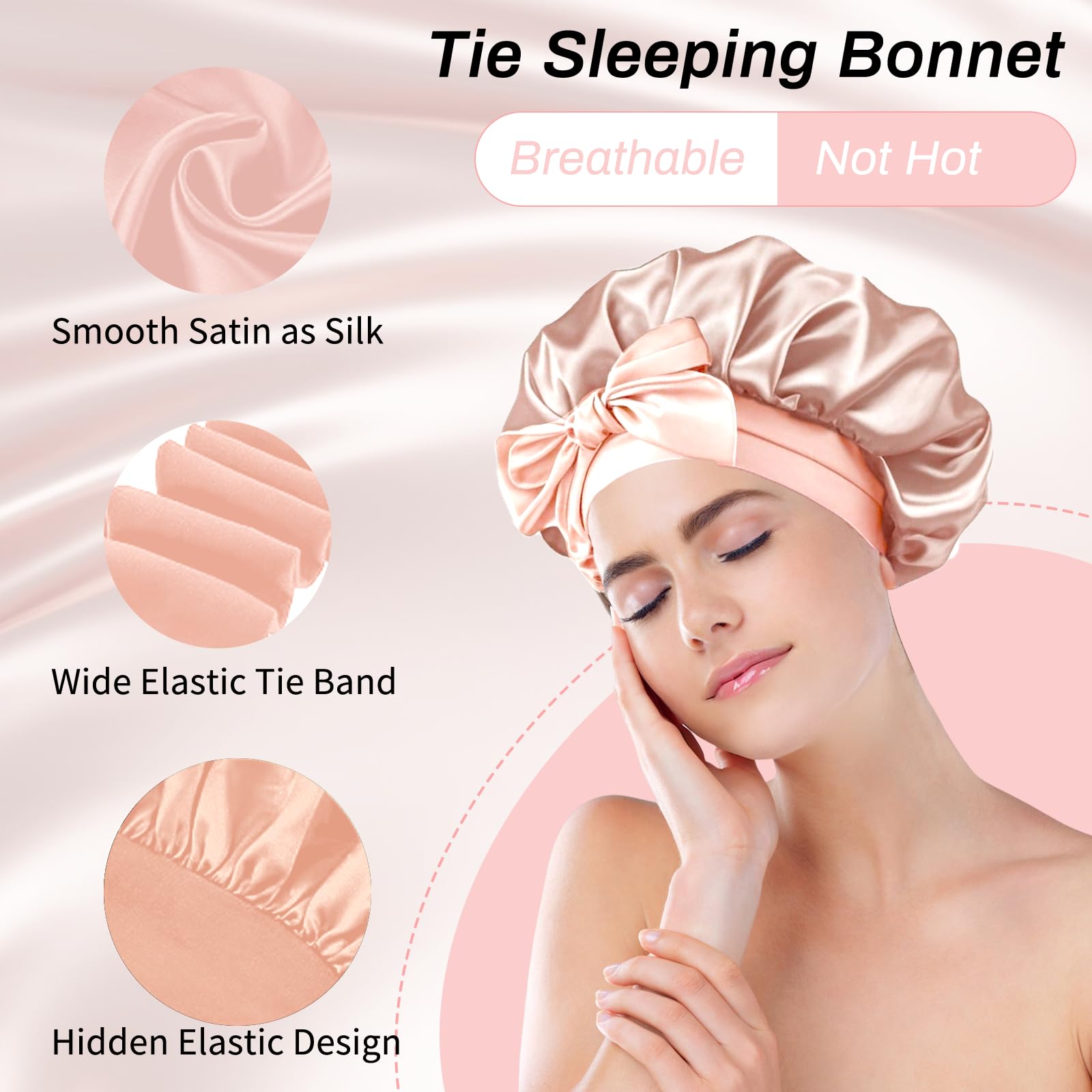 2 Pcs Satin Bonnet, Silk Bonnet with Elastic Band - Image 2
