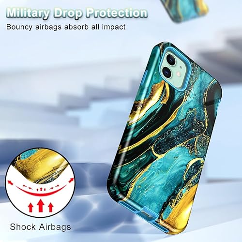 Miniatura 5 de CASEFIV Funda compatible con iPhone 11, patrón de mármol 3 en 1, resistente a prueba de golpes, cuerpo completo, resistente a los golpes,