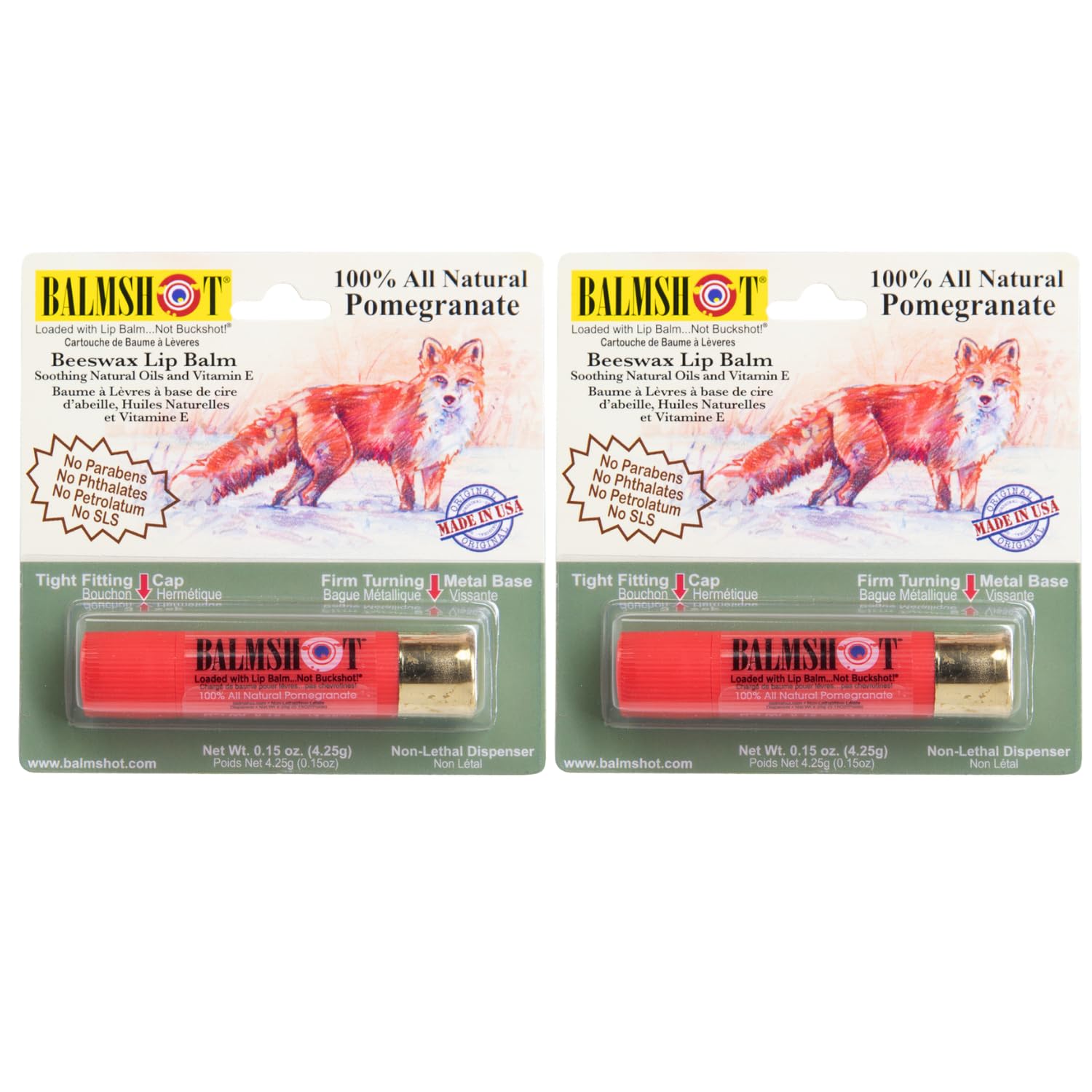 BALMSHOT Pomegranate Lip Balm SPF 15 2-Pack Natural Beeswax Chapstick Moisturizing Lip Protector for Very Dry Lips 20-Gauge