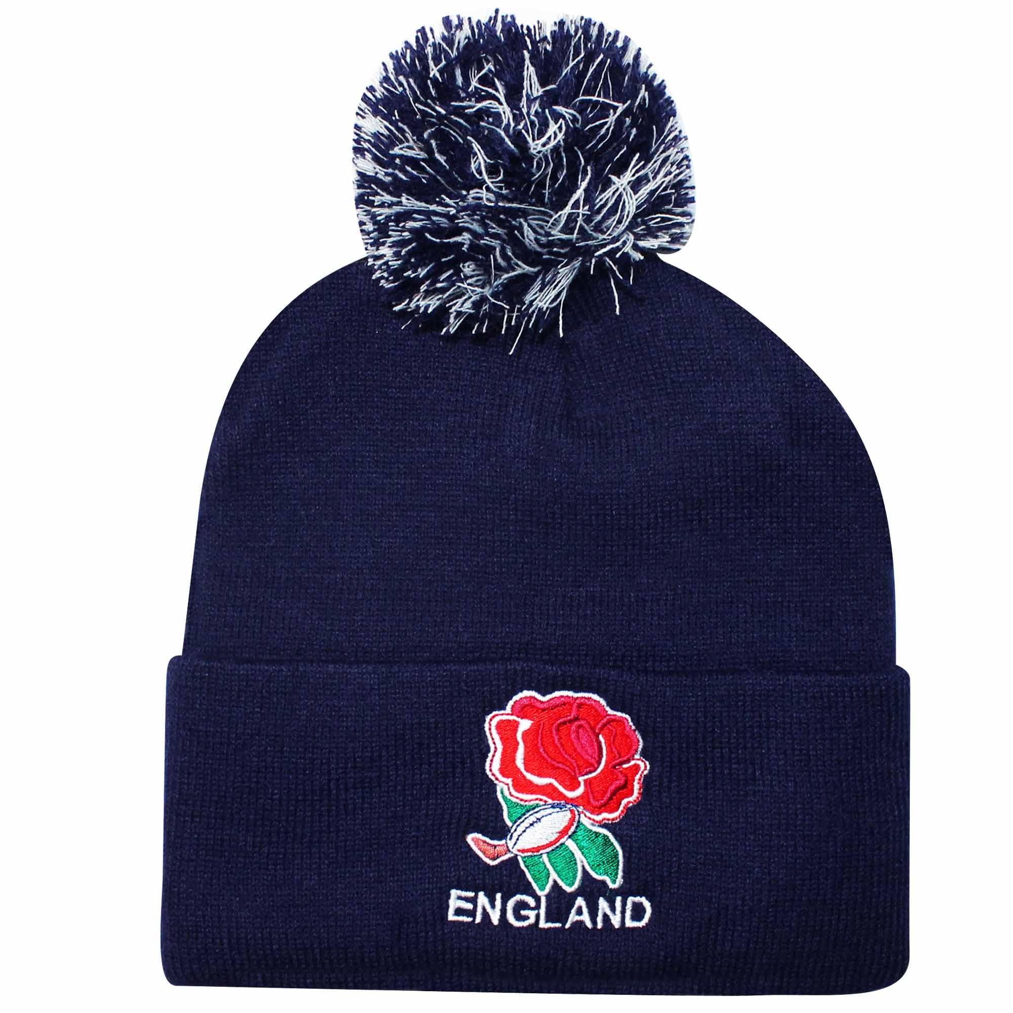 Gifts 4 All Unisex Multicolor England Rugby Crest Woolly Ski Hat, New England Rugby Bobble Hat, England Rugby Match Day Hat, England Rugby Crest Winter Hat