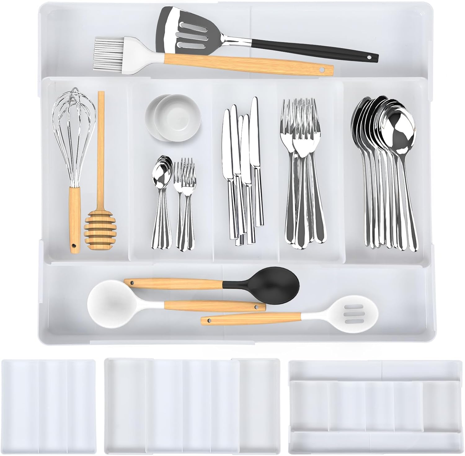 Silverware Drawer Organizer,Expandable Utensil Tray for Kitchen,Adjustable Flatware and Cutlery Holder,Kitchen Drawer Organizer Utensil Organizer,Cutlery Tray Drawer Dividers for Spoons Forks Knives