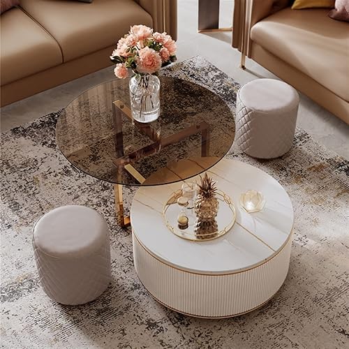 Miniatura 8 de BNNP Mesa de té para sala de estar juego de 2 mesas de centro redondas modernas con parte superior y cajón únicos mesa central grande y pequeña y