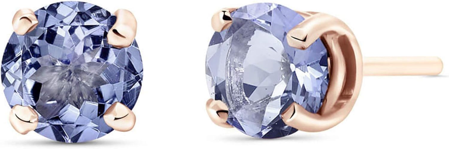14k Solid Rose Gold Stud Earrings with 0.95 Carat Natural Tanzanite - Image 3