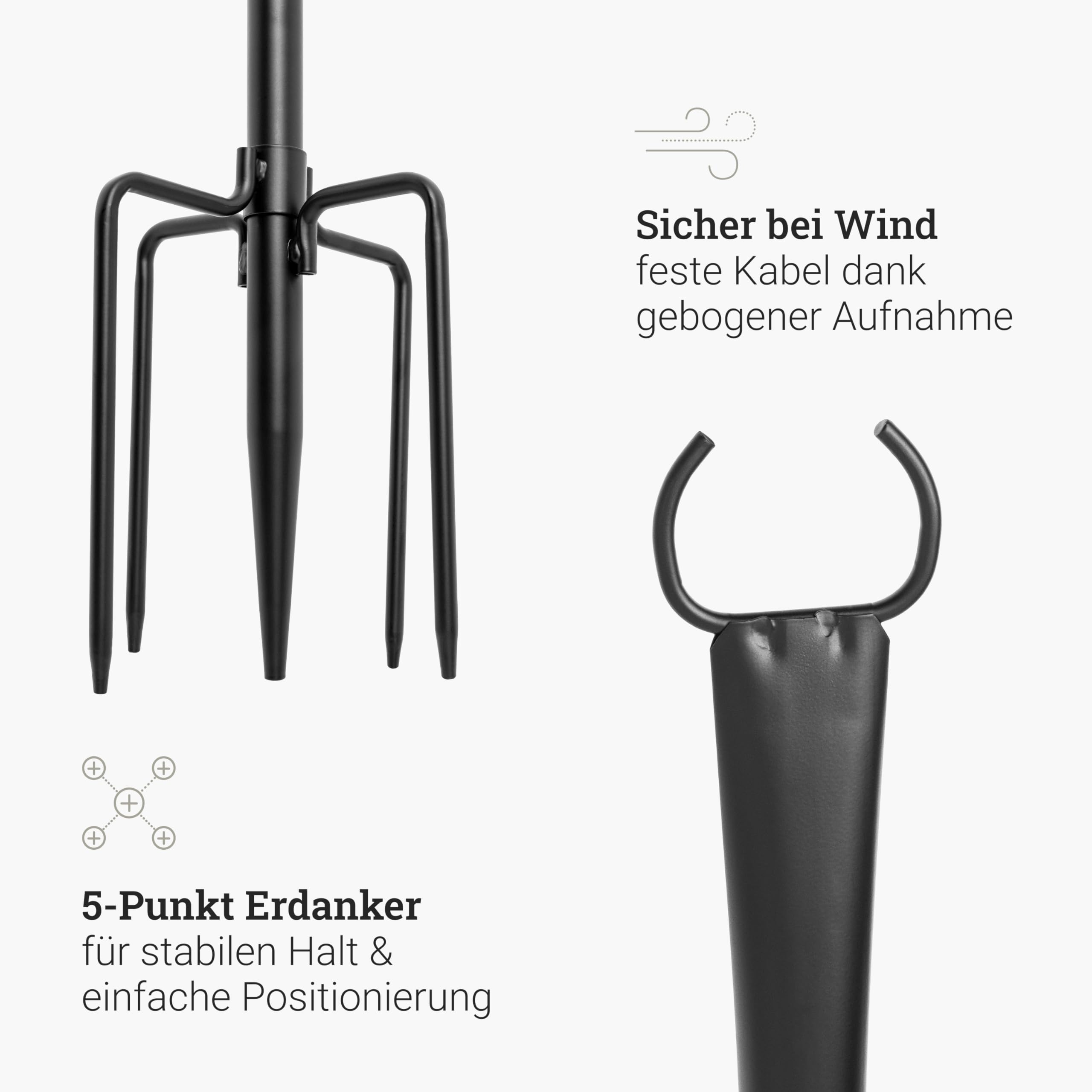 Natural Goods Berlin 4x Lichterkettenhalter - Lichterketten Halterung Outdoor - Lichtmast Schwarz Metall - Metallstange 3m - Stange Für Girlande Rostfrei - Halterung Lichterkette Befestigung Draußen