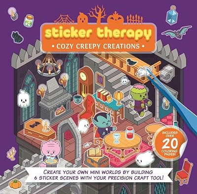 Sticker Therapy: Cozy Creepy Creations: Create Your Own Mini Worlds by Building 6 Sticker Scenes with Your Precision Craft Tool