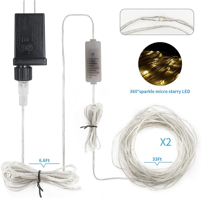 2 Pack Fairy String Lights Plug in, 33Ft 100 Micro Starry LED Twinkle Fairy Lights IP68 miniatura 7