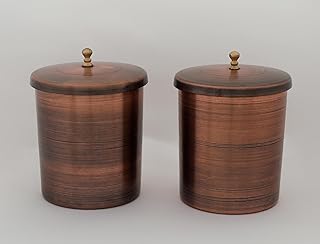 Handcrafted Copper Kitchen Canisters Set of 3 - Antique Finish Storage C...