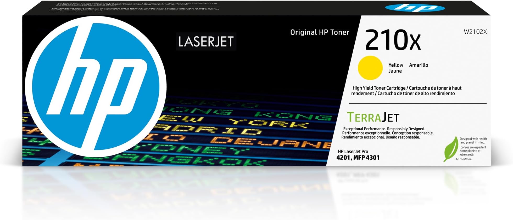 HP 210X Yellow High-Yield Toner Cartridge | Works Color LaserJet Pro 4201, Color LaserJet Pro MFP 4301 Series | W2102X