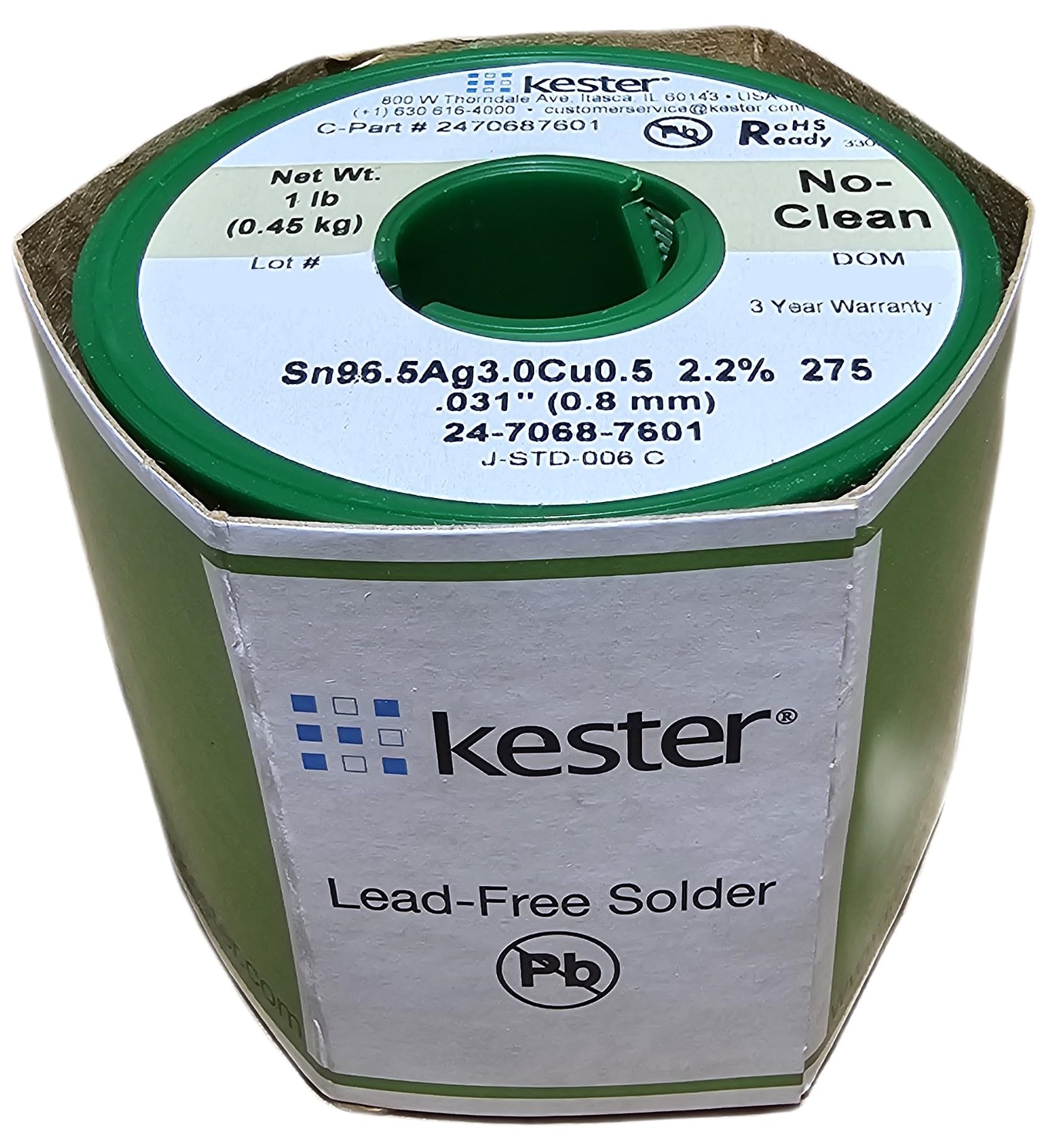Kester24-7068-7601 Wire 96.5/3/0.5 Sn/Ag/Cu 217Ã‚°C 1Lb