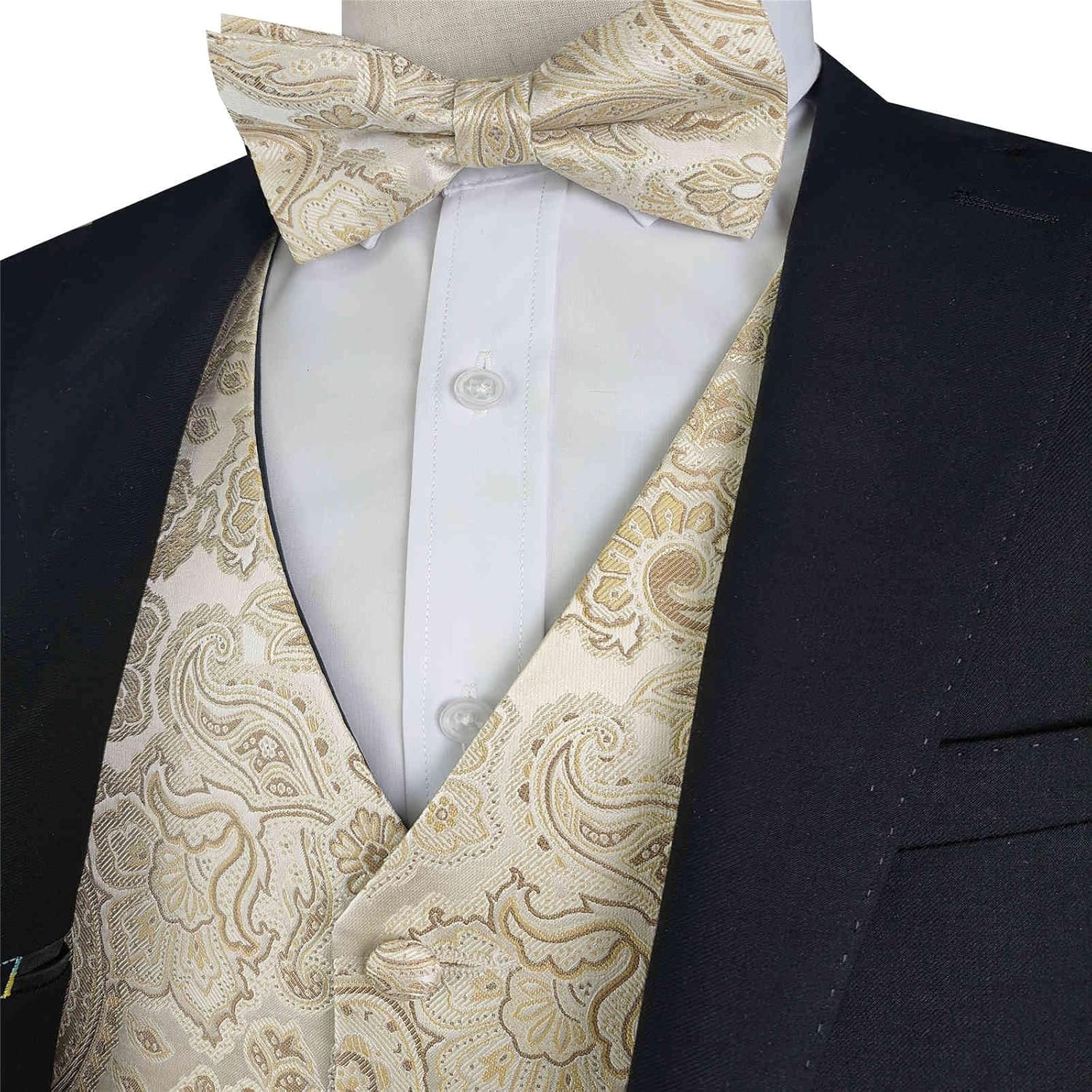 ME&SLEEVE Mens Vest Set Classic Waistcoat and Bowtie for Suit or Tuxedo Wedding Party - Image 3