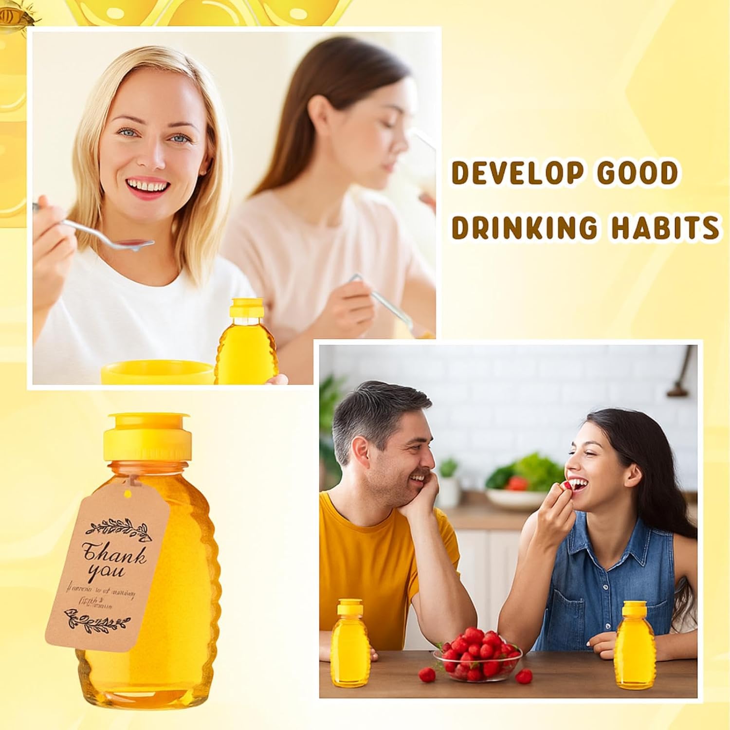 Sliner 36 Set 16 oz Clear Honey Squeeze Bottle Plastic Honey Jars with Leak Proof Flip Top Lid and Thank You Tag Honey Container Empty Refillable Maple Syrup for Storing and Dispensing