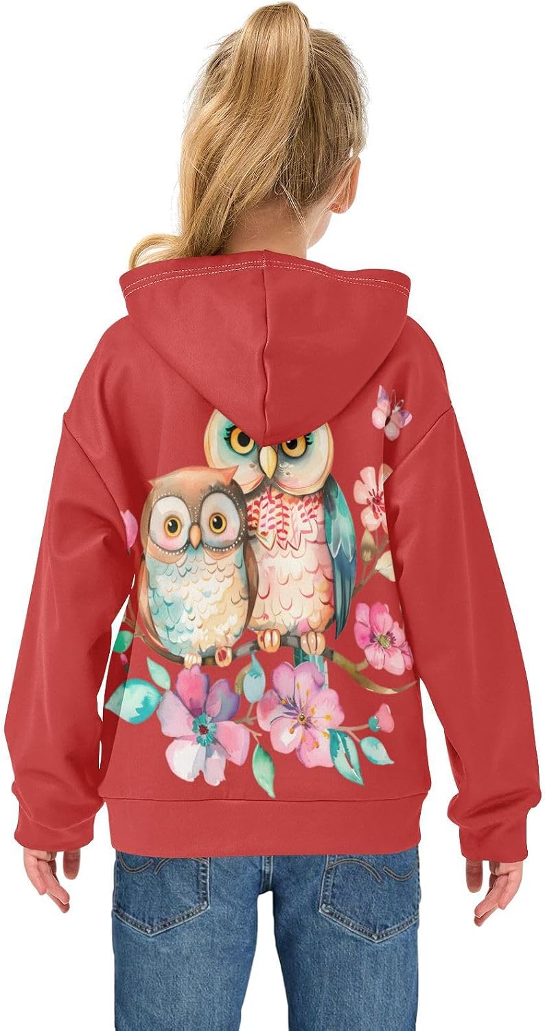 ALAZA cute Owl Flowers Hoodies Sweatshirt for Boys Girls Kids Hooded Pullover Top
