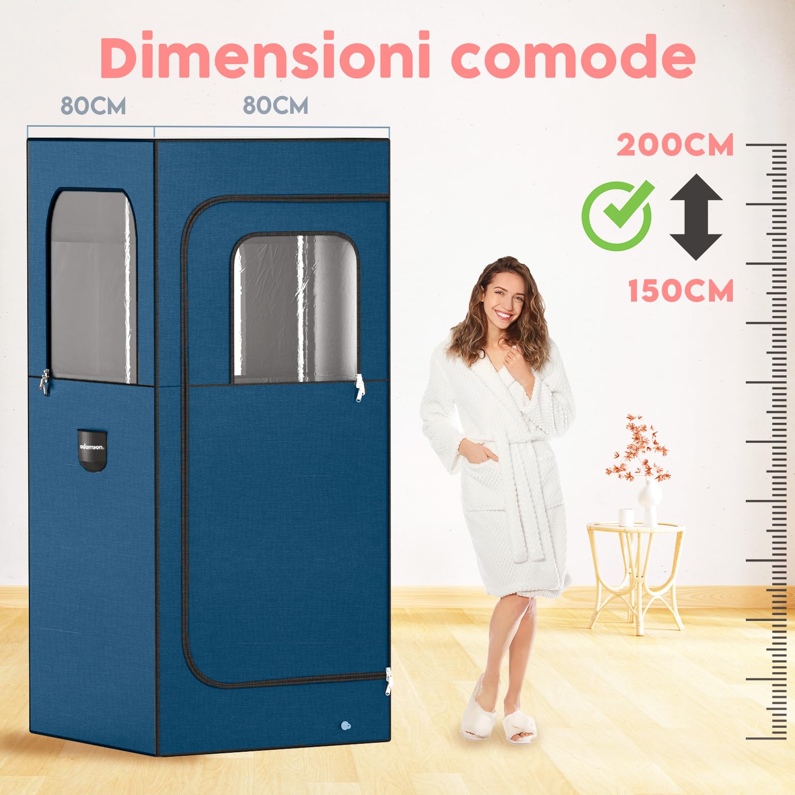 Adamson Sauna Portatile a Vapore 1000W 2.6L Vasca Sauna da Casa Sedia Telecomando Massaggiatore Pedale Tappettino Antiscivolo Blu