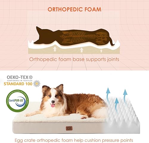Miniatura 3 de EHEYCIGA Camas ortopédicas para perros grandes con funda extraíble lavable para jaula, camello, 35 x 23 pulgadas