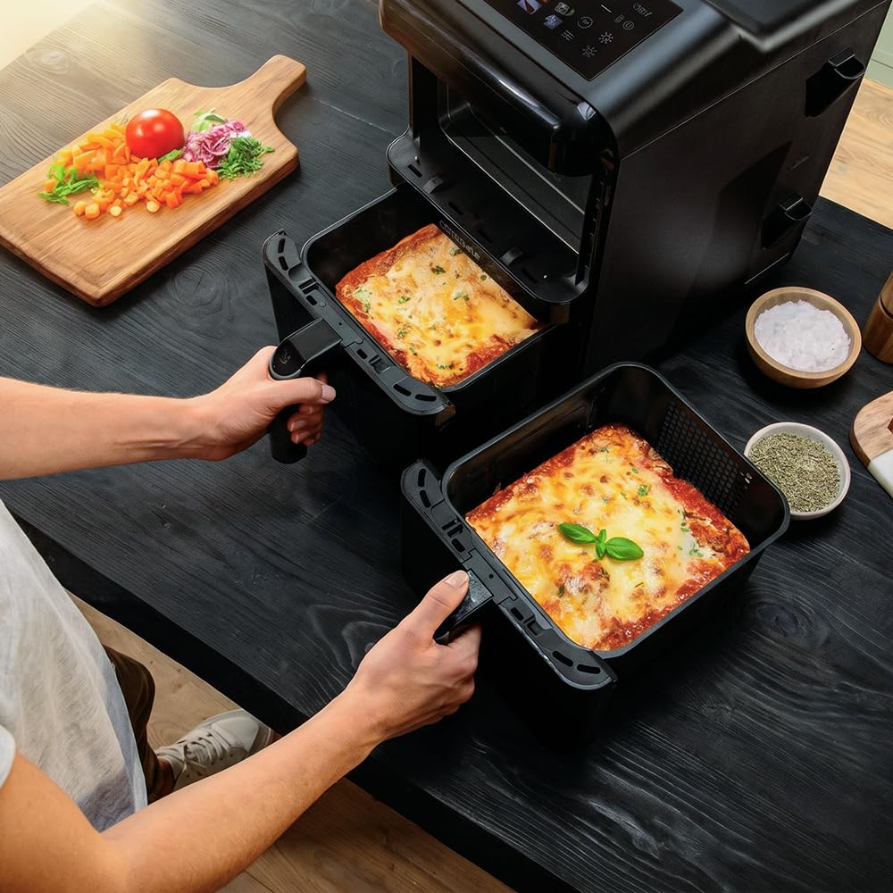 Cecotec Friggitrice ad Aria Verticale 12L Cecofry DuoLevel 12000 Window. 2900W, 2 Cestelli 6L, Finestra, Sync, 10 Menù, Temp Dual per Grandi Quantità, Cucina Veloce e Sana con Davvero Molto Poco Olio