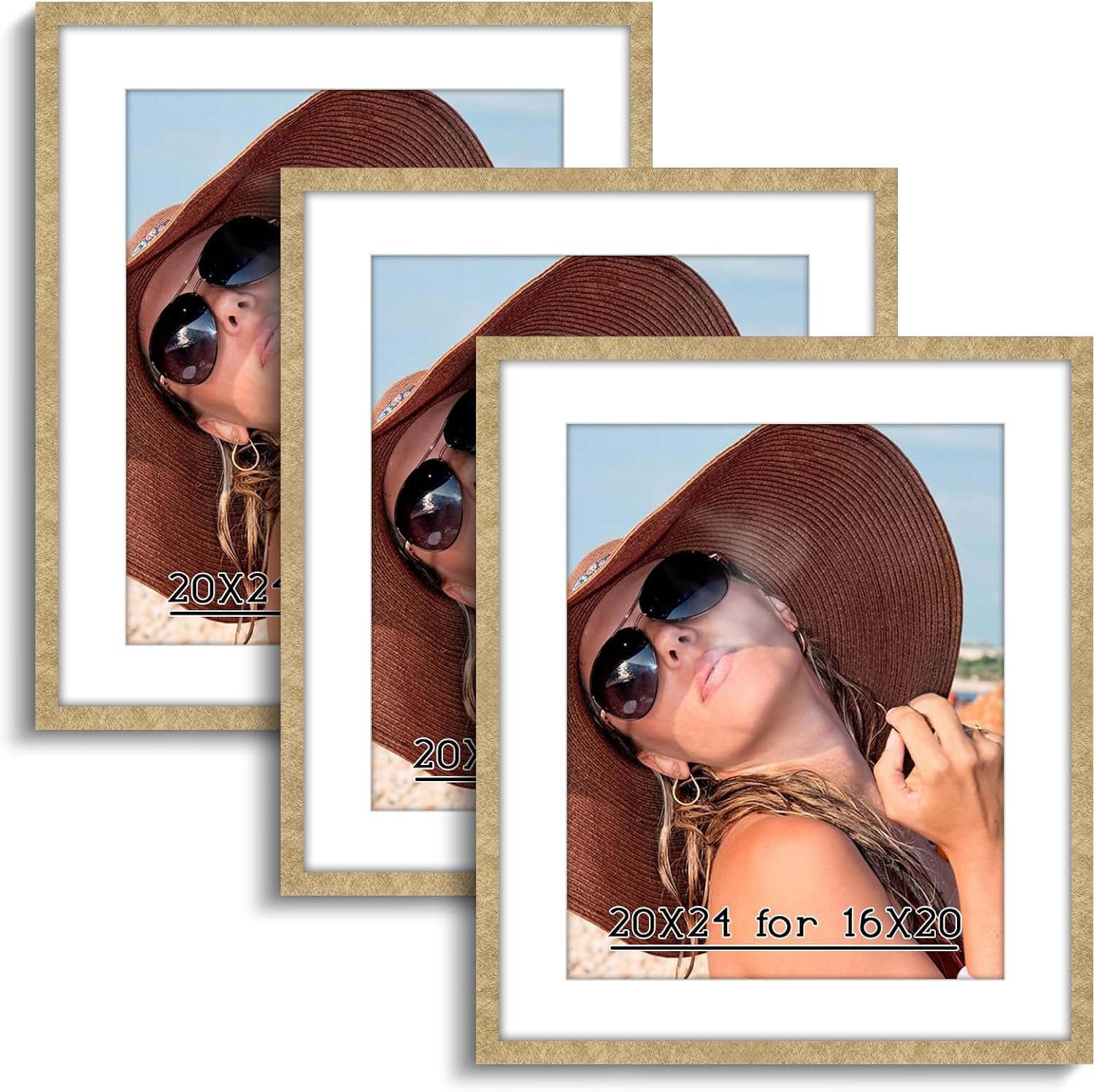 HLiWEGNS Dark Brown 14x18 Frame Set of 3 - Rustic Woodgrain 14x18 Poster Frame for Pictures 12x16 with Mat or Picture Frame Without mat for Wall Gallery Display - Ideal Christmas Day