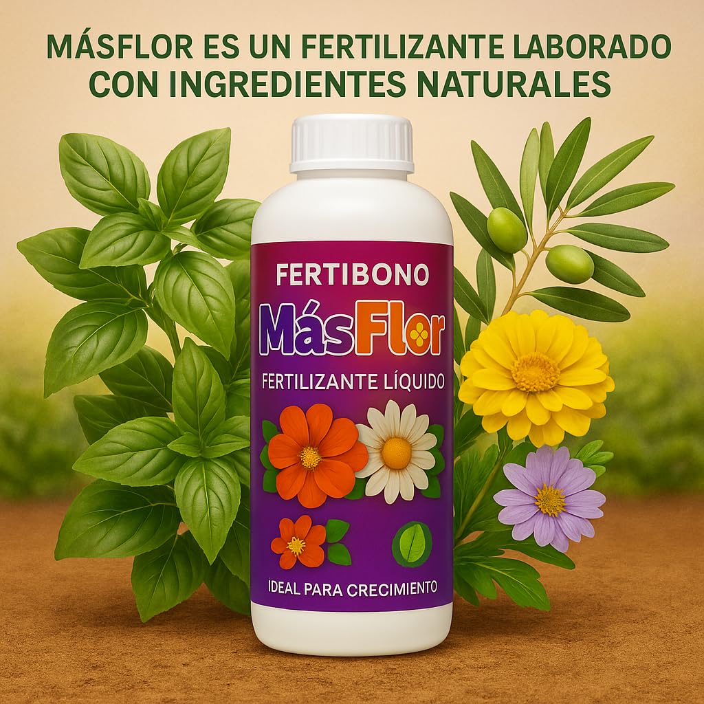 FERTIBONO MásFlor Fertilizante Líquido para Plantas con Flor – Potencia la Floración Natural – Con NPK, Molibdeno y Aminoácidos – Resultados Rápidos y Visibles – 100% Orgánico – 1L