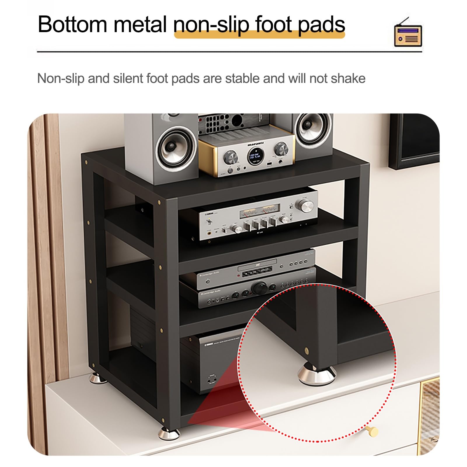 Meuble HiFi Support Acier Rangement Ouvert 35.5cm Noir pour Audio Vidéo DVD Console Jeu Amplificateur