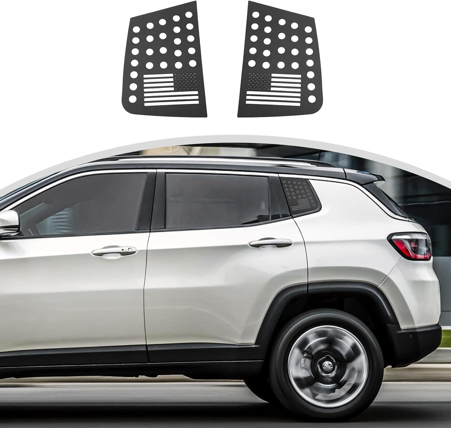 CheroCar Rear Triangle Glass Decor Cover Aluminum Alloy Panel Trim for Jeep Compass 2017-2023 (American Flag)