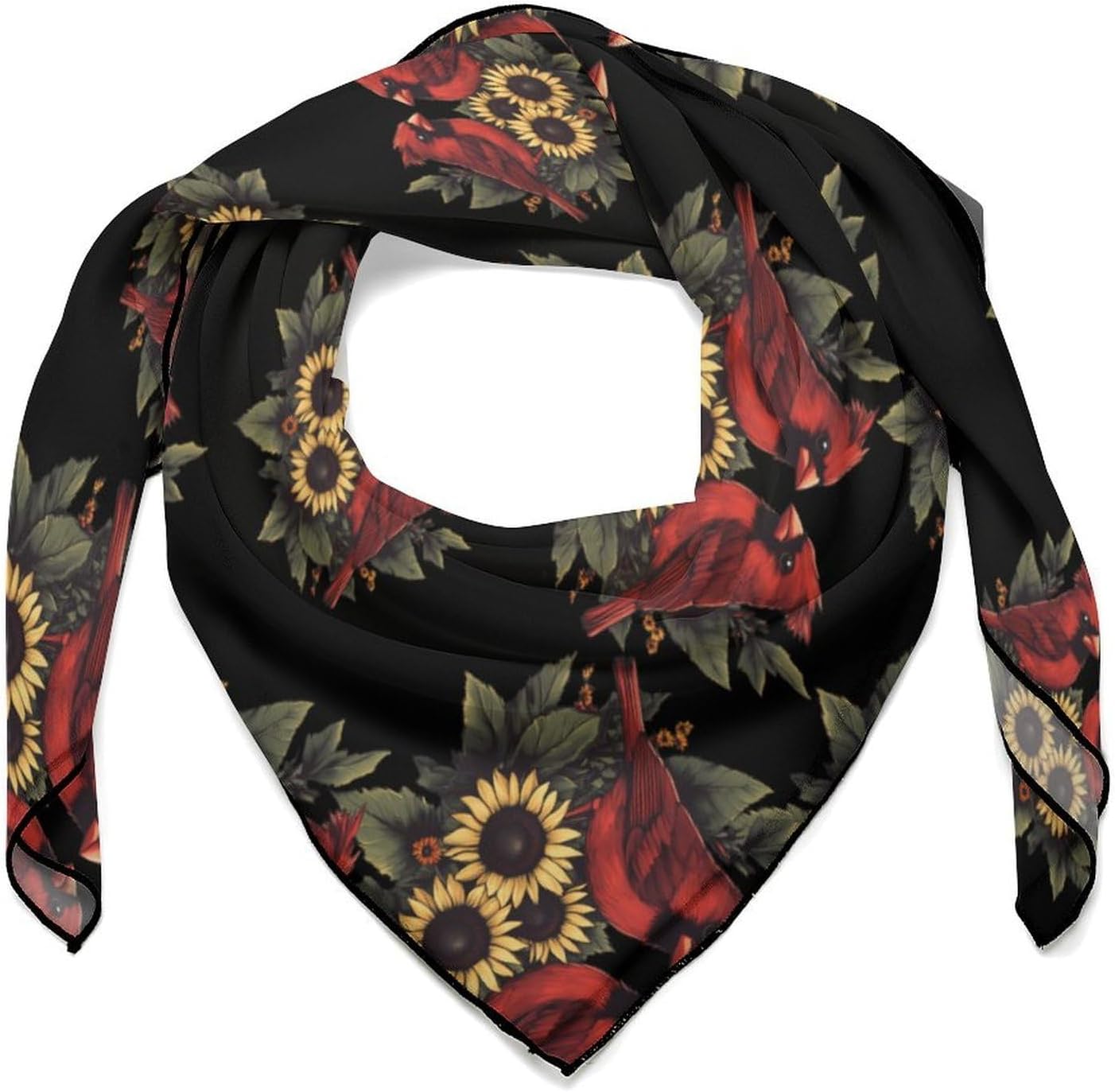 Cardinal Bird Sunflower Floral Bandana Fashion Head Scarf Square Silk Scarf Print Neck Hair Scarfs for Women Men Gifts