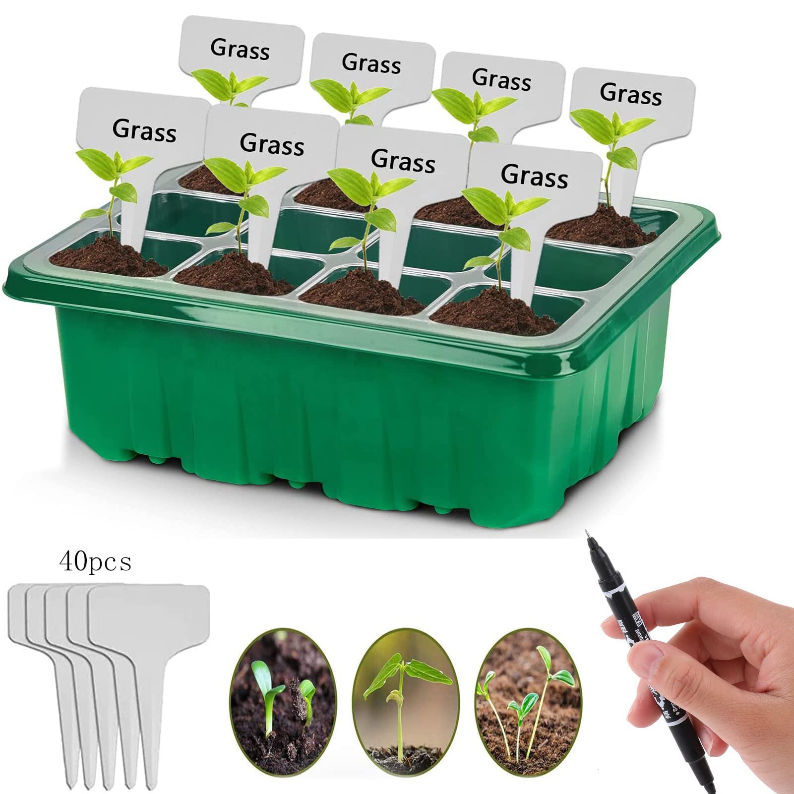 3 Set Bandejas de Semilleros,Bandejas de Germinación para Invernaderos,Mini Invernadero Bandejas de Cultivo Germinación,Ideal para Cultivo de Semillas y Plantas