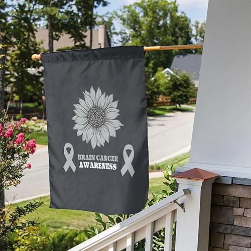 Miniatura 6 de Bandera de jardín de concientización sobre el cáncer de cerebro, 12 x 18 pulgadas, pancartas verticales de doble cara para decoración del hogar,