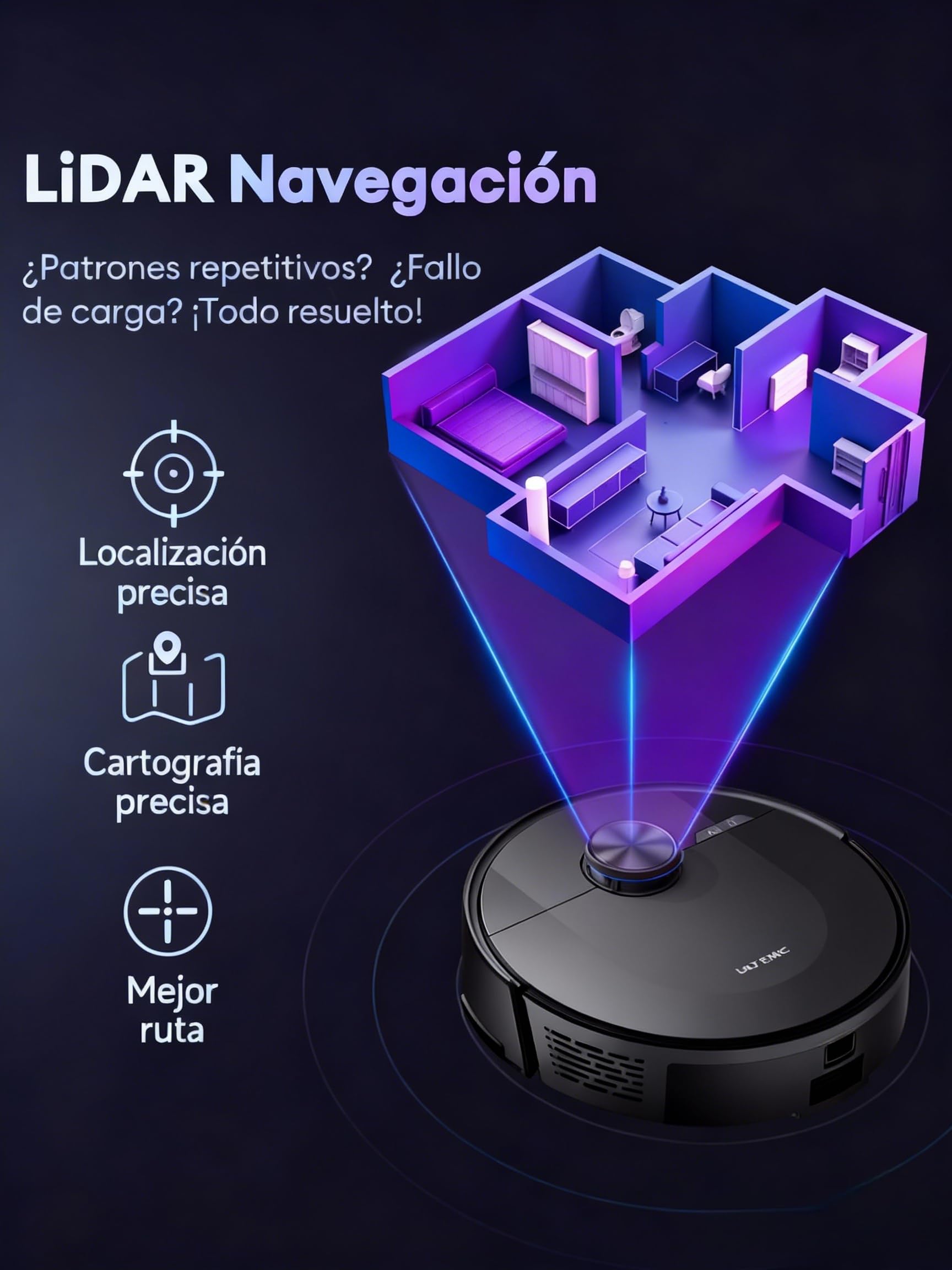 Ultenic Robot Aspirador y Fregasuelos con LIDAR, 8000PA, 180Min, Cobertura Completa 100%, Auto-Boost Alfombras, App/Voz, para Pelo de Mascotas