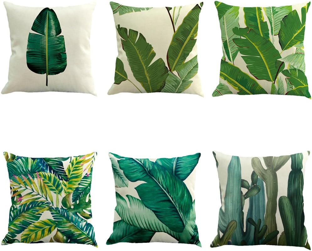 ocjemoTablecloths 6 pcs Novelty Tropical plant pattern Linen Pillowcase Sofa Home Decor Cushion Cover 45x45cm 18X18inch