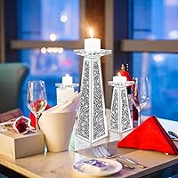 Vista 3 de Wocred Juego de 2 portavelas para sostener velas de pilar, juego de portavelas de diamante triturado de cristal para decoración para comedor