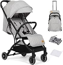 Hello-5ive Lightweight Travel Stroller Compact Baby Pushchair with Adjustable Seat, Mosquito Net, Rain Cover, One-Hand Folding Buggy with 5-Point Harness for Toddlers from Birth to 15kg (Light Grey)