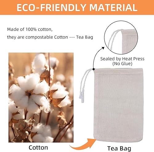 Miniatura 2 de TamBee Bolsa de té con cordón de 4 x 6 pulgadas, bolsas de té de malla de muselina reutilizables, infusores de té, bolsa de filtro de té para hojas