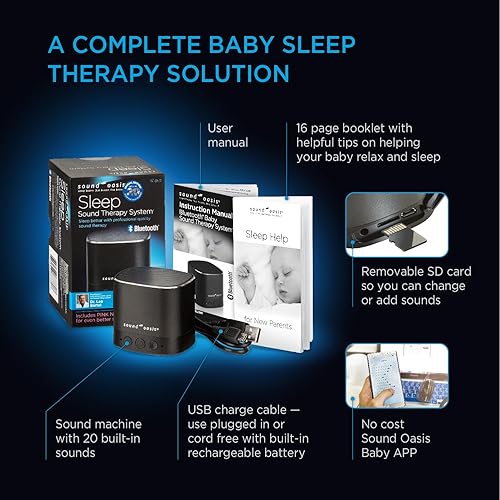 Miniatura 4 de Sound Oasis Máquina de sonido para bebés con Bluetooth, 20 sonidos relajantes, portátil, incluye un nuevo folleto de ayuda y aplicación de terapia