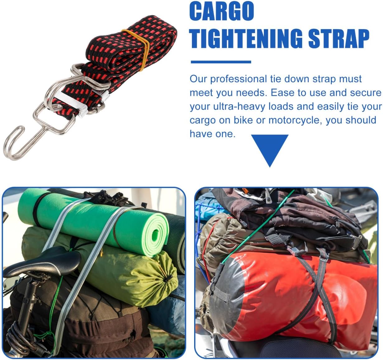 COLLBATH Elastic Strap 39.37In Cargo Tie Down Belt for Motorcycle and Bicycle with High Elasticity Adjustable Fastening Band for Secure Luggage and Cargo Transport