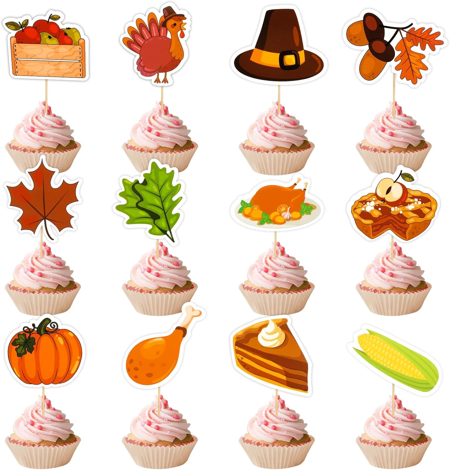 Konsait 36 PCS Thanksgiving Cupcake Toppers Pumpkin Maple