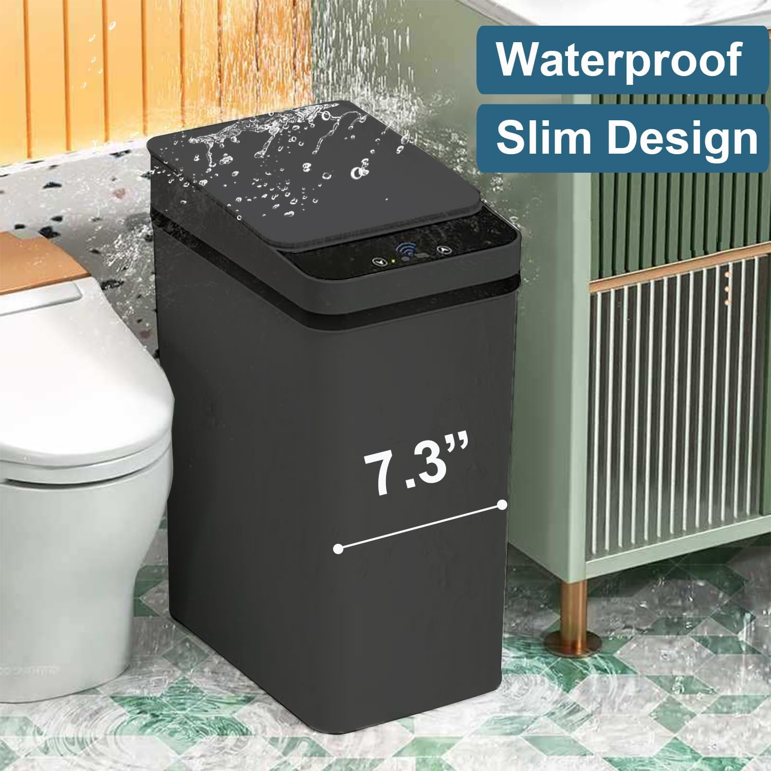 Black Slim Touchless Motion Sensor Trash Can with Lid