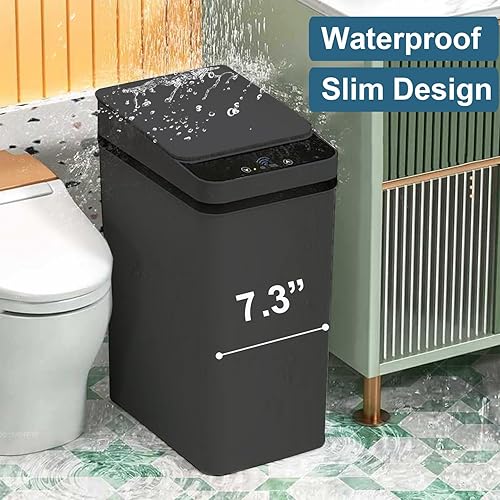 Miniatura 5 de LALASTAR Bote de basura inteligente, pequeño bote de basura de cocina con tapa, delgado sin contacto, con sensor de movimiento estrecho, cubo de