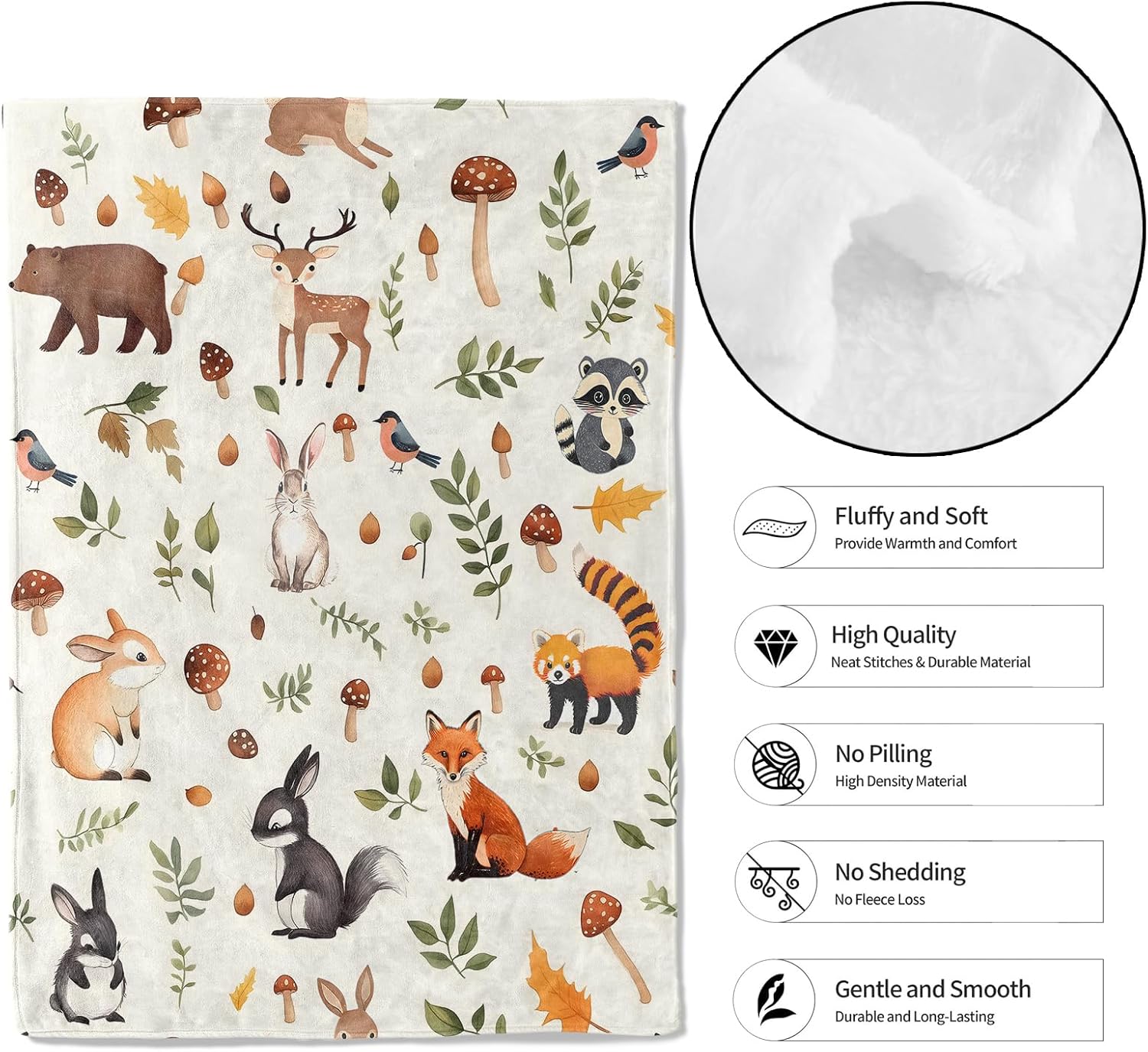 Woodland Animal Throw Blanket,50x60in,Soft,Lightweight Flannel,Cute Retro Forest Blankets - Gifts for Kids Girls Boys,for Couch Office Travel,Home Living Room Rustic Decor - Image 2